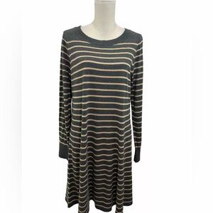 NWT LOFT Wool Blend Striped Swing Sweater Dress Size Large Long Sleeves Brown